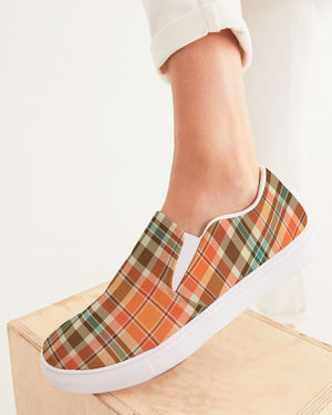 Fall | Pumpkin Plaid Women's Slip-On Canvas Shoe - Katrynthia Law